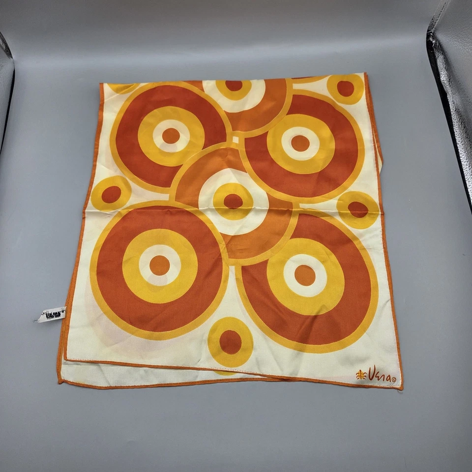 Bufanda vintage años 60 VERA Neumann naranja amarillo círculo geométrico 46x15 en Japón Foto 4 de 4