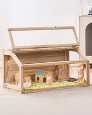 Wooden Hamster Cage Habitat 32"x 16"x 16" Clear Mice Rodents Small Animals Cage