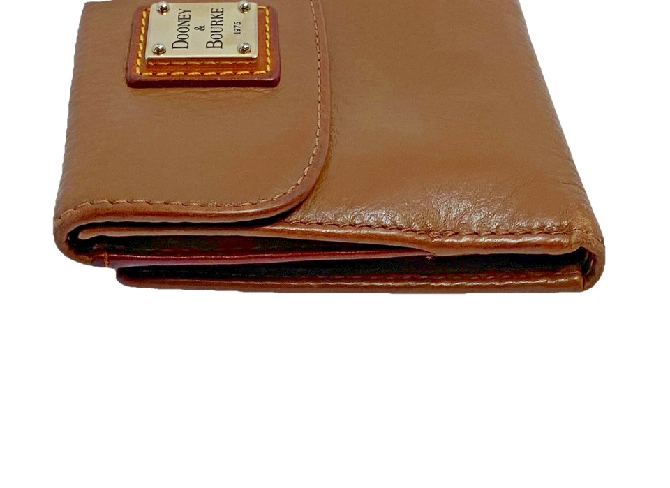 Dooney & Bourke Bi-Fold Small Snap Card Wallet Cognac Brown Pebble Grain Leather - Image 2 of 4
