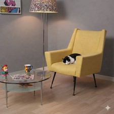 Poltrona Vintage Tessuto Giallo Ocra Metallo Italia Design Anni 60 Originale