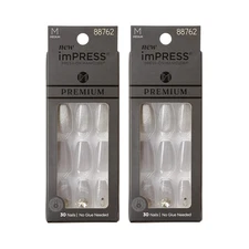 TWO PACK Kiss imPRESS Premium Medium Coffin Gray No Glue Manicure Press-On Nails
