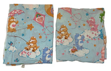 Care Bears Twin Flat  Fitted Bed Sheet Clouds Stars Balloons Rainbow Vtg 80  s