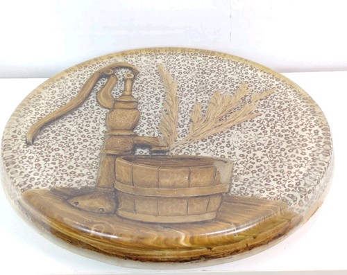 Vtg Lucite Trivet 3D Wood Waterpump Wheat Farmhouse Retro Kitchen Farmhouse  - Picture 4 of 6