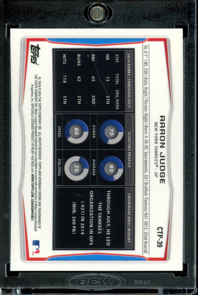 Aaron Judge 2014 Bowman Chrome Refractor C #CTP-39 New York Yankees - Image 2 of 2