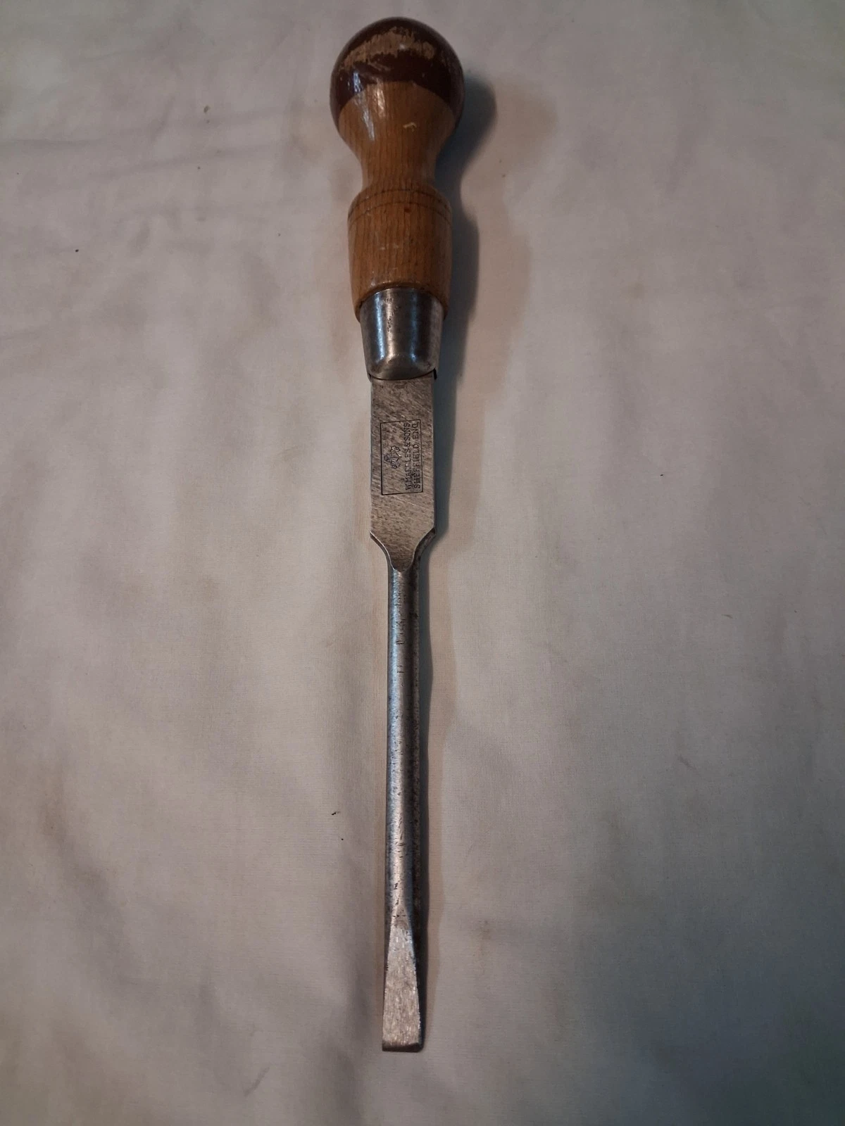 Vintage William Marples Screw Driver Wood Handle Flat Slot 9 Inches Long.