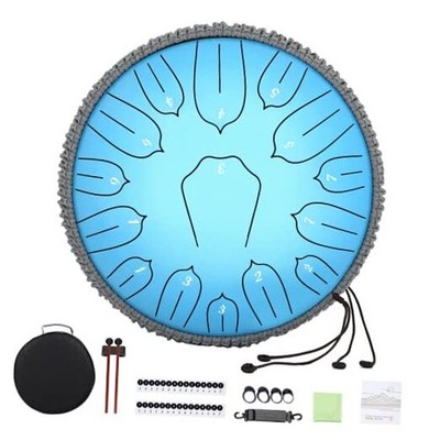 Steel Tongue Drum 12 Inch 15 Notes: Handpan Drums Set with Music Book Blue