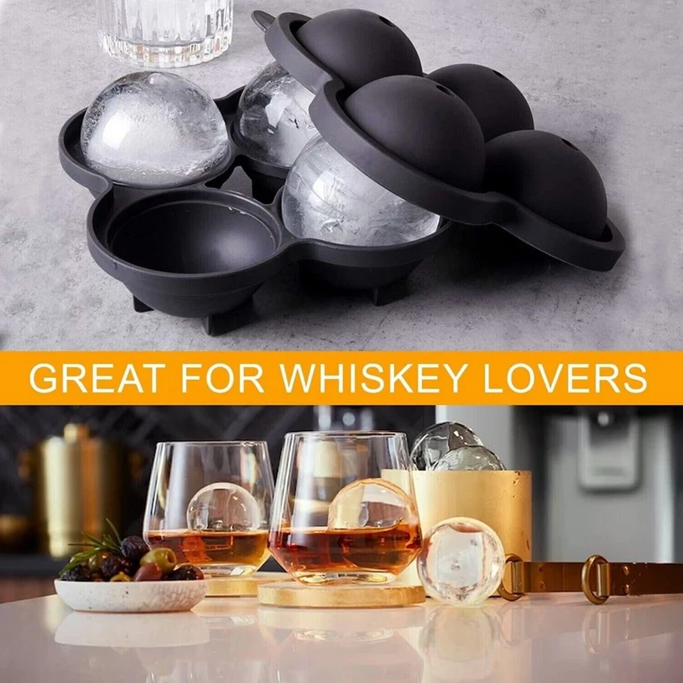 4-Cell Sphere Ice Tray Ball Cube Silicone Mould Mixology Ice Make Tool Freezer - Image 4 of 4