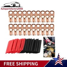 40PCS 1/0AWG 3/8 Gauge Copper Lugs W/ BLACK RED Heat Shrink Ring Terminals Wire