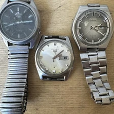 3 x Vintage Seiko Men’s Automatic Wrist Watches Stainless Steel Working Projects