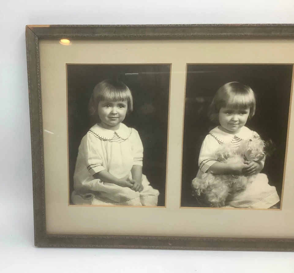 Vintage 1920’s 18x10” TRIPLE Double Matte Wood Frame-3 Girl 5x7” Photos - Image 2 of 4