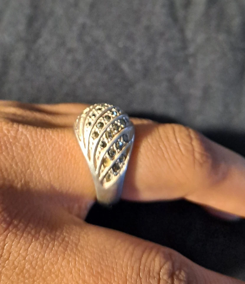 Natural Marcasite 925 Sterling Silver Robust Dome Ring Size US 7 - Image 2 of 4