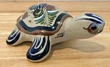 VINTAGE TONALA STONEWARE POTTERY TURTLE HAND PAINTED SIGNED "MEXICO ACEM"