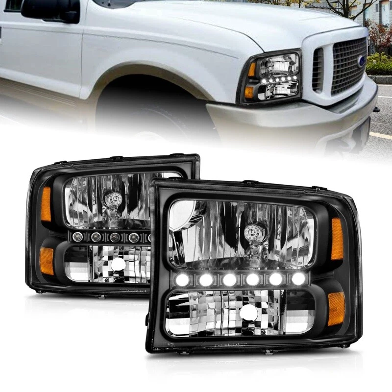 Faros de cristal negros con LED 1 pieza ANZO para Ford Excursion 2000-2004 Foto 3 de 4