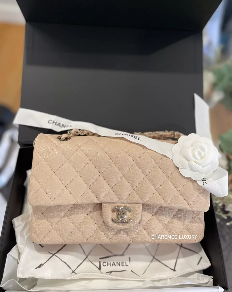 tas shoulder-bag Chanel Classic Medium Beige Caviar GHW Double Flap  Shoulder Bag