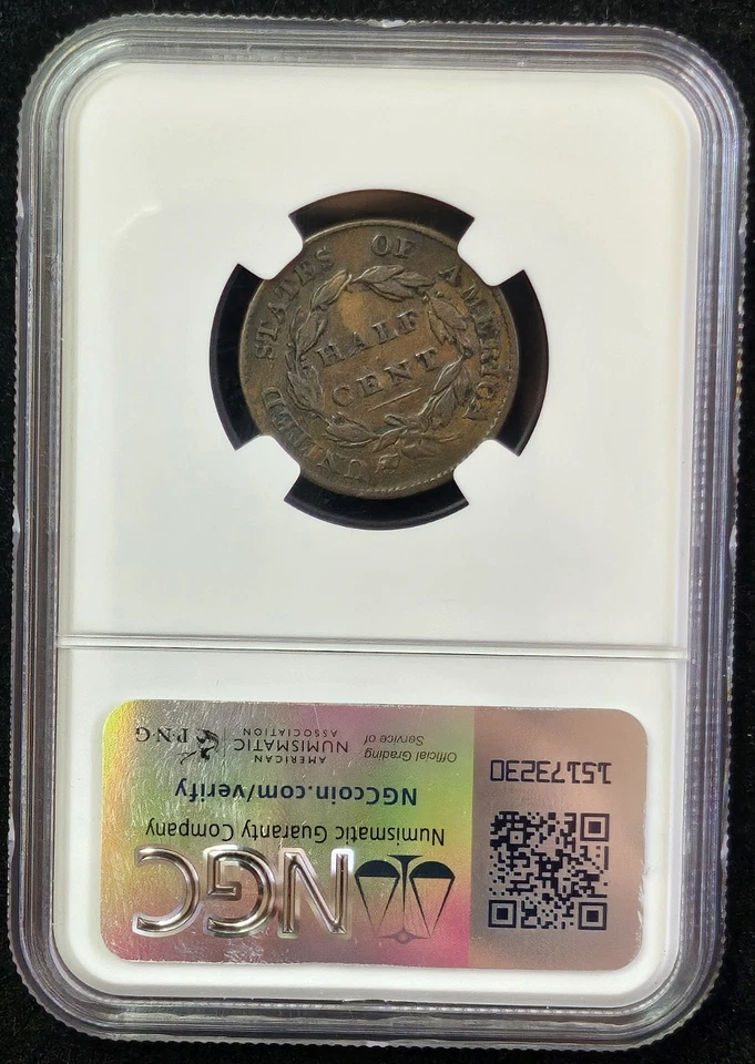 1826 Classic Head 1/2C- Graded NGC VF-25 BN "Rotated Reverse & Attractive Color" - Image 4 of 4