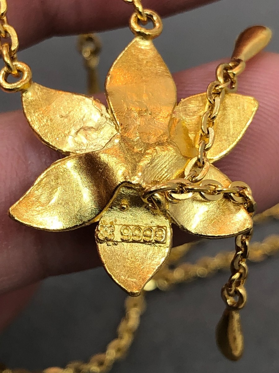 9999 Solid 24k Gold Flower Necklace 18