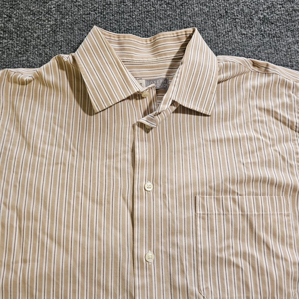 Camisa Joseph Abboud Para Hombre 16 32/33 Beige Tostado Rayas Botón Manga Larga Carrera Foto 2 de 4