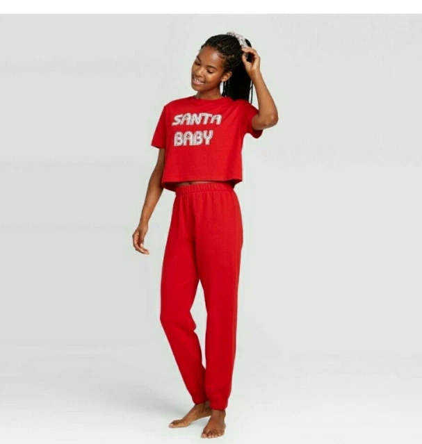 Women's 2 Piece Pajama Set Crop Top, Pants, & Hair Tie - Colsie