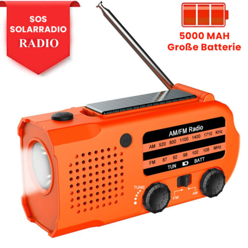 5000mAh Solar Handkurbel Radio Tragbar Kurbelradio Dynamo Radio mit AM/FM/NOAA - Foto 1 di 14