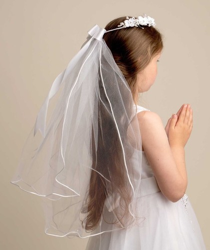 Mädchen weißer Schleifenschleier mit Blumentiara - Zubehör für besondere Anlässe - Bild 2 von 5