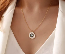 PERGEN 14K Gold-Plated White Evil Eye Necklace Summer Minimalist Gift