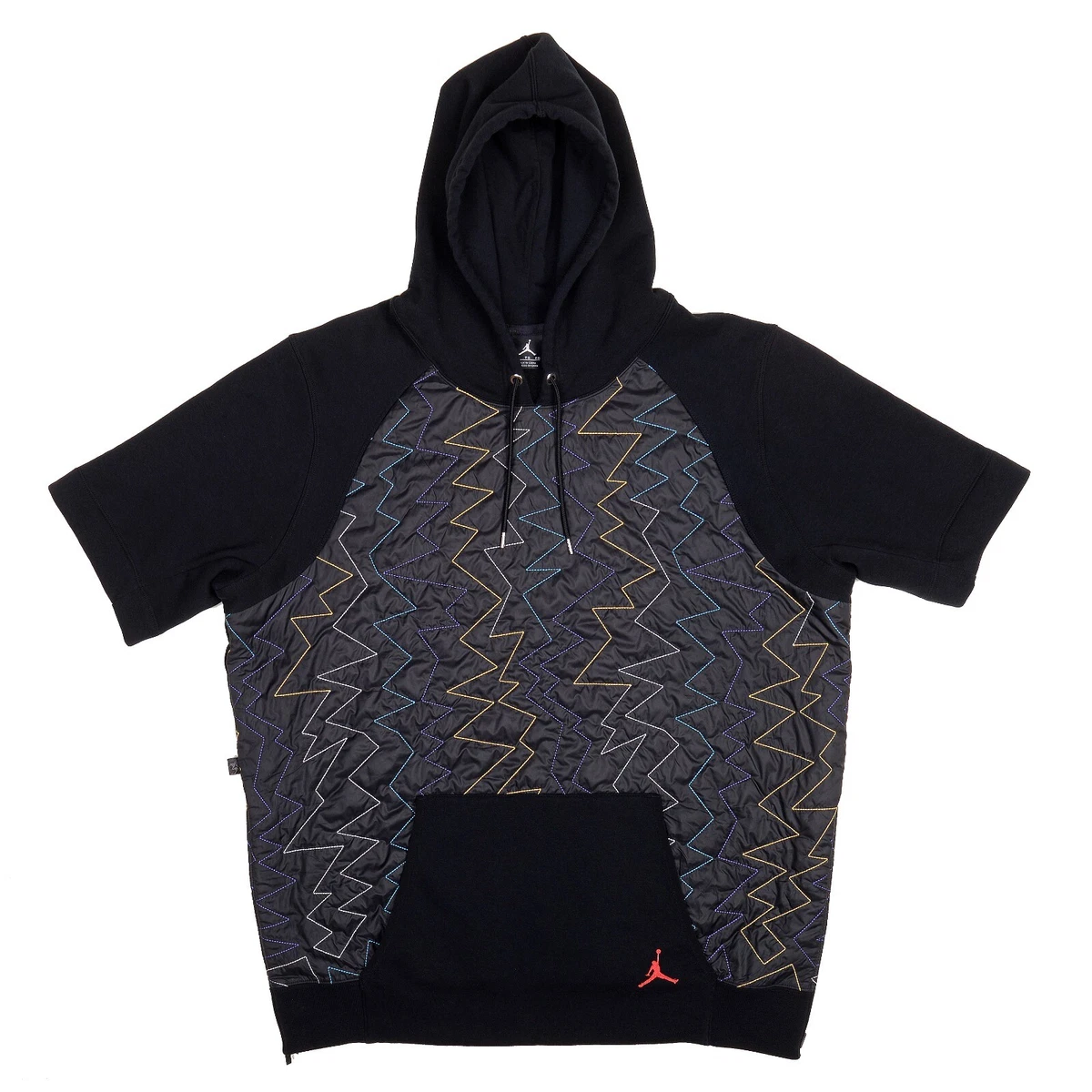 AIR JORDAN 7 VII QUILTED S S PULLOVER HOODIE BLACK MENS SIZE XL 706729 011