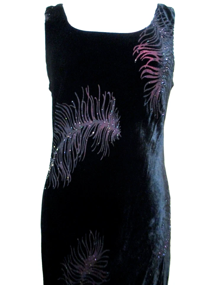 Vestido De Colección Laura Ashley 12 Mujeres Negro Terciopelo Cuentas Burnout Sesgado Corte Gótico Fairycor Foto 4 de 4