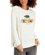 /LX012/ Style Co Cotton Blend Lightweight Printed Sweatshirt Ivory Sz L