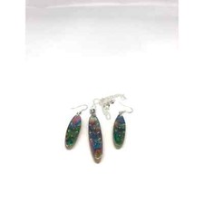 Gorgeous Encased Butterflies Multicolor Resin Pendant and Earrings Silver Plated