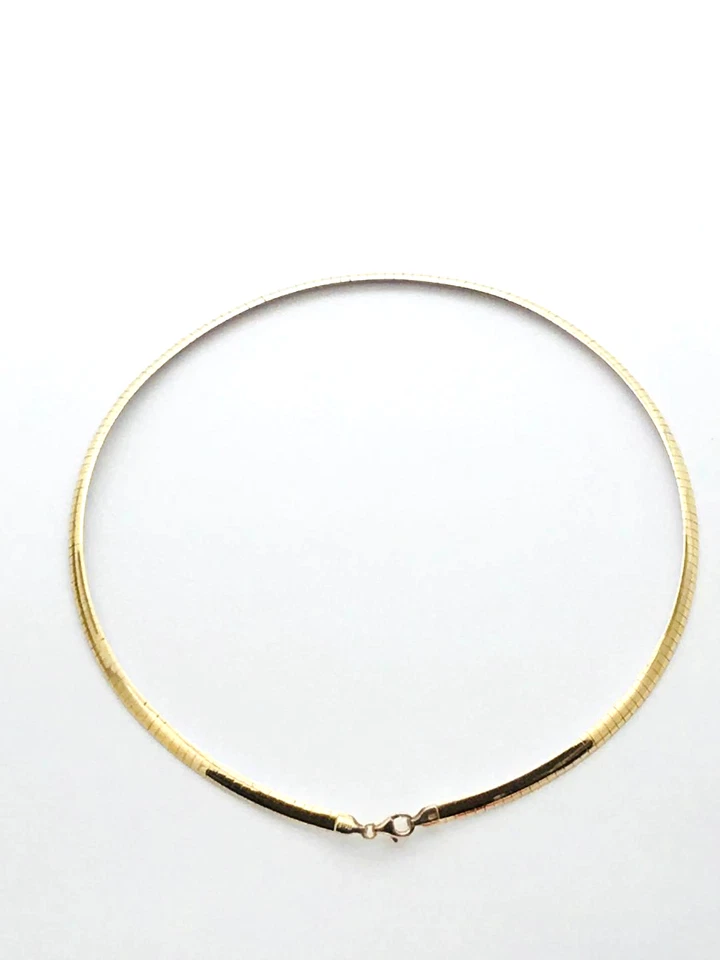 Collar Omega reversible de plata de ley y oro amarillo macizo de 14k. 4MM 18" 45 CM Foto 4 de 4