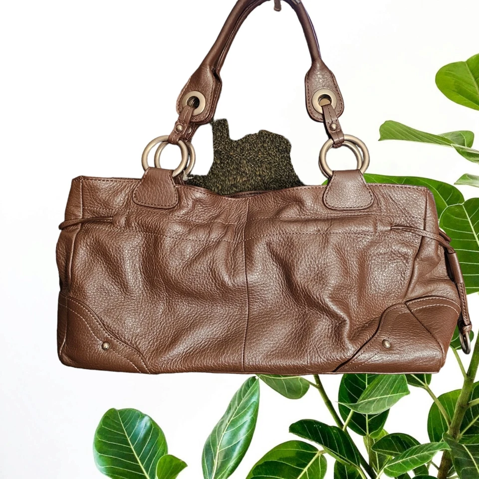 Bolso de Hombro Perlina Cuero Marrón Grande Cartera Astilla Herrajes Foto 3 de 4