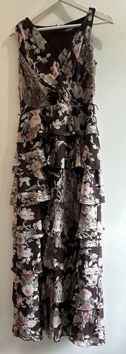 RALPH LAUREN Black Label Brown Floral Zippered Pleated Tiered Lined Women SZ 10 - Imagen 4 de 14