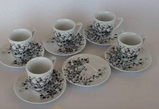 Nespresso Espresso Coffee White Black floral swirl Cup & Saucer Portugal 11pcs