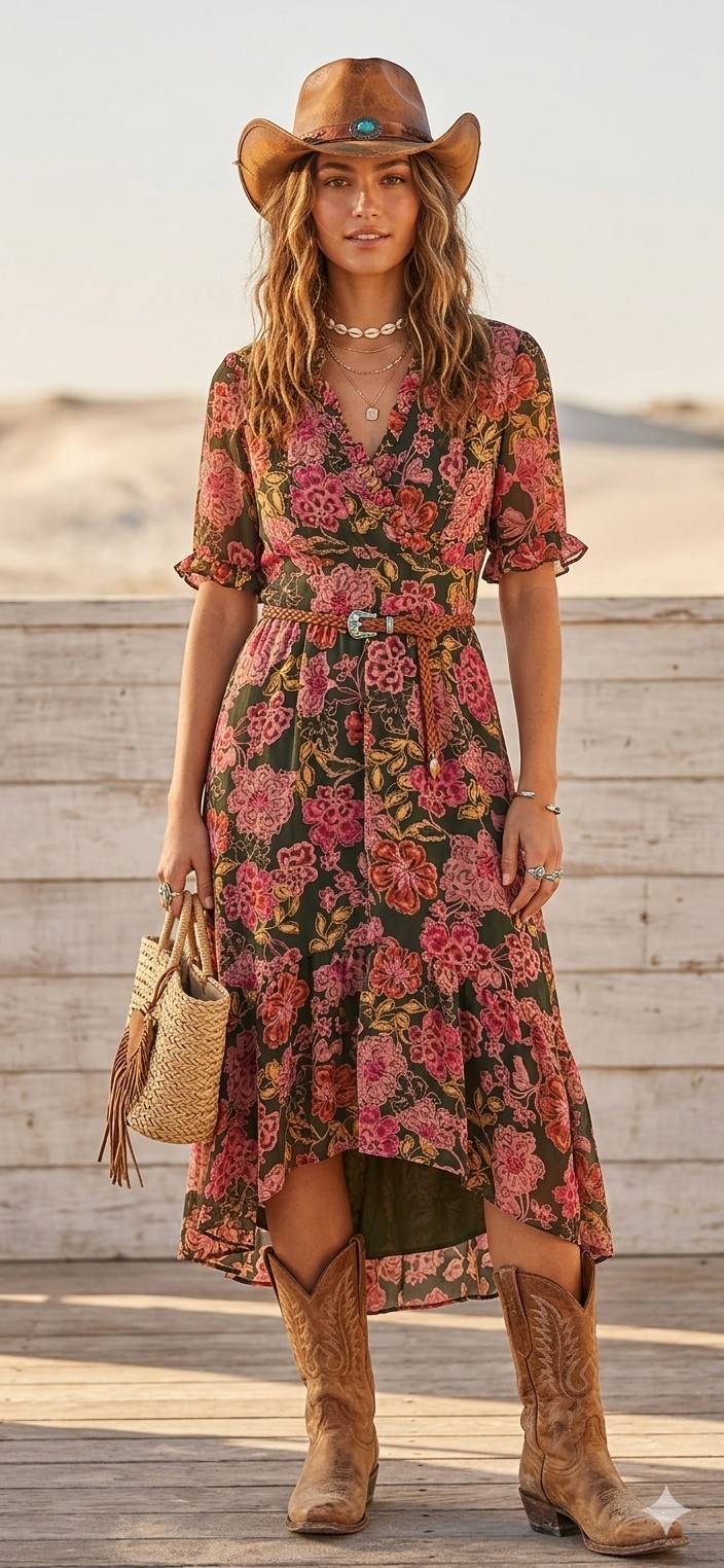 Maggy London Dark Floral Dress Women's Size 8 Babydoll Feminine Coastal Cowgirl