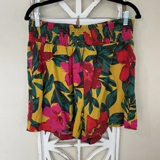 NEW C&C CALIFORNIA 1X TROPICAL FLORAL PRINT LINEN BLEND HIGH RISE SHORTS