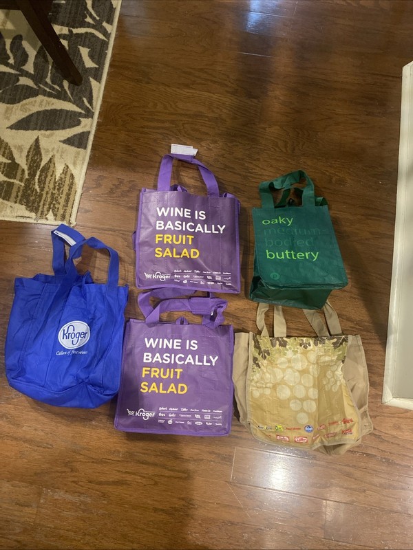 Wine Basically Fruit Salad Bag  Kroger 6 Count Beer Bottle Grocery Tote LOT 5
