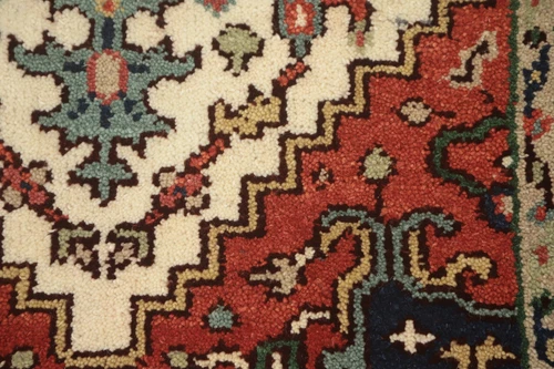 Hand-Knotted Medallion Wool Carpet Geometric Beige Indian Rug 3x5 Ft Foyer Rug - Picture 7 of 12