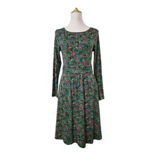 Boden "Abigail" Green Purple Floral Pasley Jersey Knit Shift Dress size 6 Petite