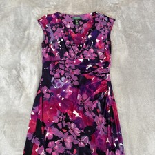 Lauren Ralph Lauren Dress Womens 10 Purple Pink Floral Sleeveless Faux Wrap Midi