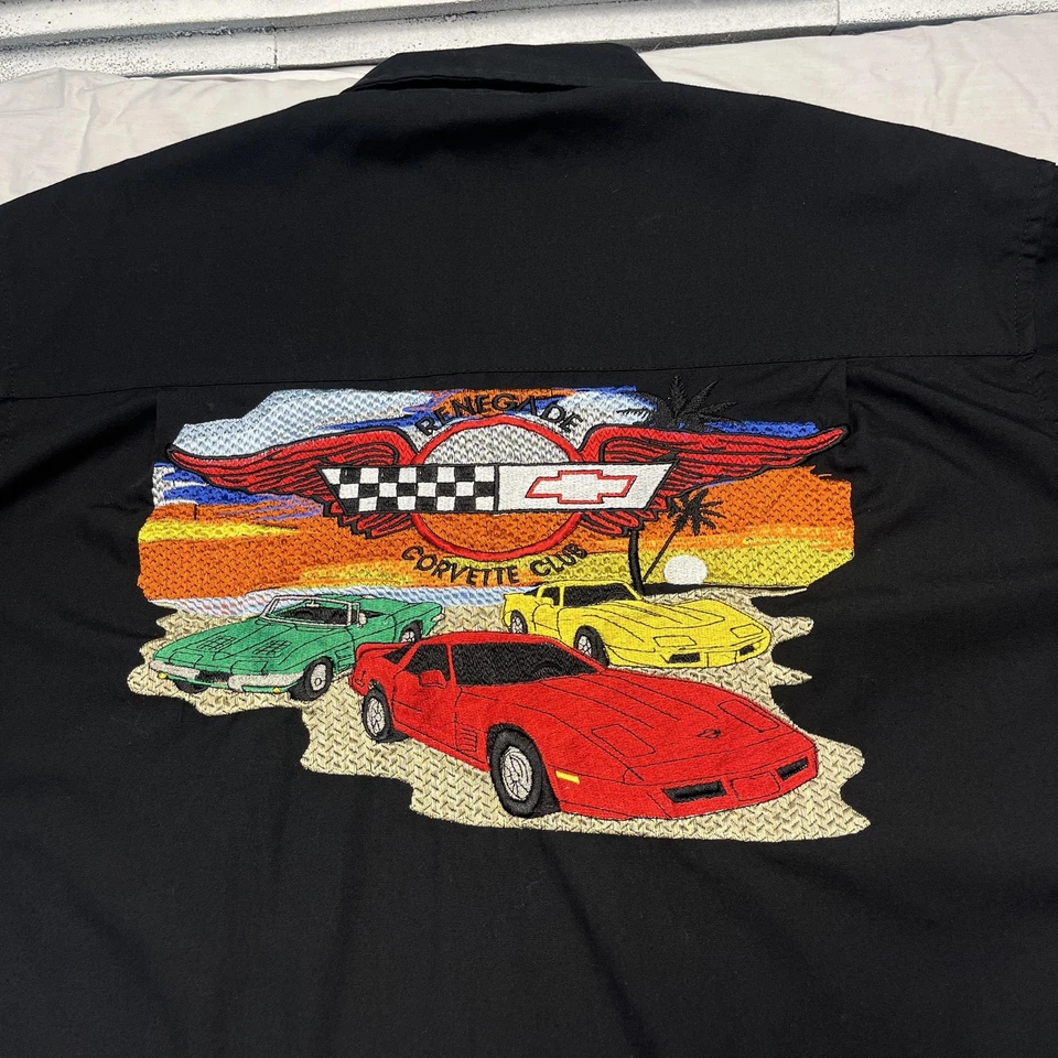 Renegade Corvette Club Shirt Mens Large Generation Button Up Embroidered Racing - Image 2 of 4