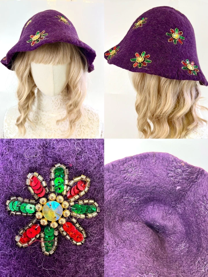 Boné chapéu balde inverno feminino feito à mão 100% lã feltro lã frisada presente sistema operacional - Imagem 3 de 4