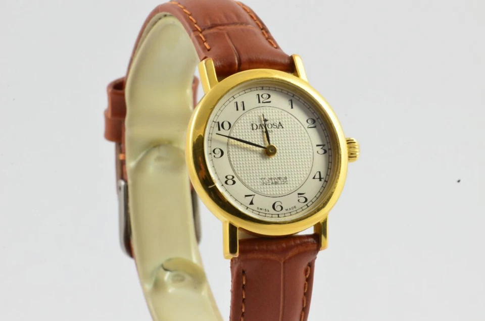 DAVOSA DAMEN UHR QUARZ VINTAGE 25MM STAHL VERGOLDET ARMBANDUHR VINTAGE RAR - Bild 2 von 4