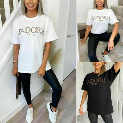 Damen Jadore Druck kurzärmlig übergroßes T-Shirt Oberteil Damen neu UK 8-18 
