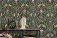 Vliestapete Blumen BläTter VöGel Ornamente Floral Schwarz GrüN 47621 (7,12€/1Qm)