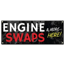 Engine Swaps & More Here Banner Concession Stand Food Truck Single Sided