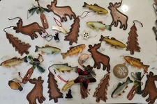 Lot of 31 Rustic Lodge Cabin Woodland Christmas ornaments Bear Owl Deer Fishing 