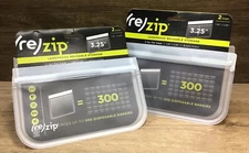 Lot of 2 re-Zip 2pk Leakproof Reusable BPA-Free Small Lay-Flat Storage Bags WEAR
