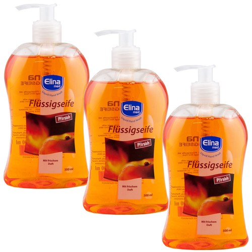 Elina med Handseife PFIRSICH 3 x 500 ml mit frischem Duft reinigt mit Spender