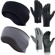 Touchscreen & Fleece Ear Warmer Headband Unisex Winter Thermal Gloves Waterproof
