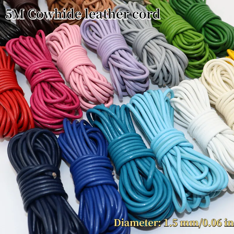 5M Genuine Leather Cord 1.5mm Round Jewelry String Necklace DIY Making  Crafts